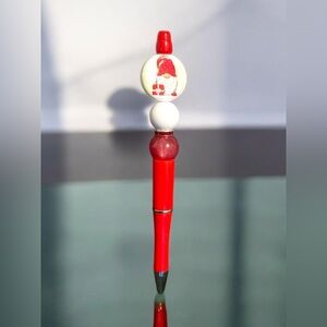 Festive Red and White Handmade Gnome Pen